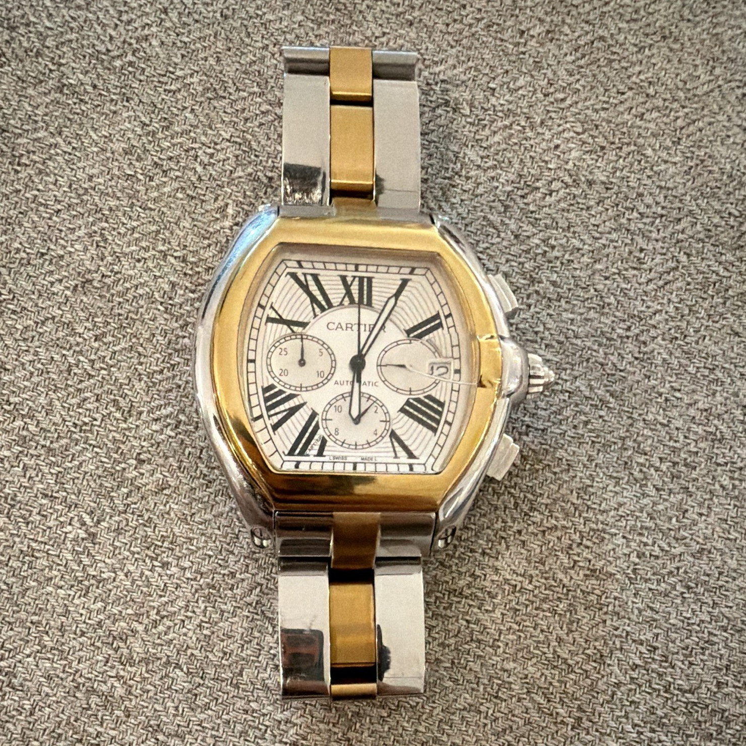 Cartier Roadster Automatic Chronograph Two-Tone SS Swiss Made Date 100m
