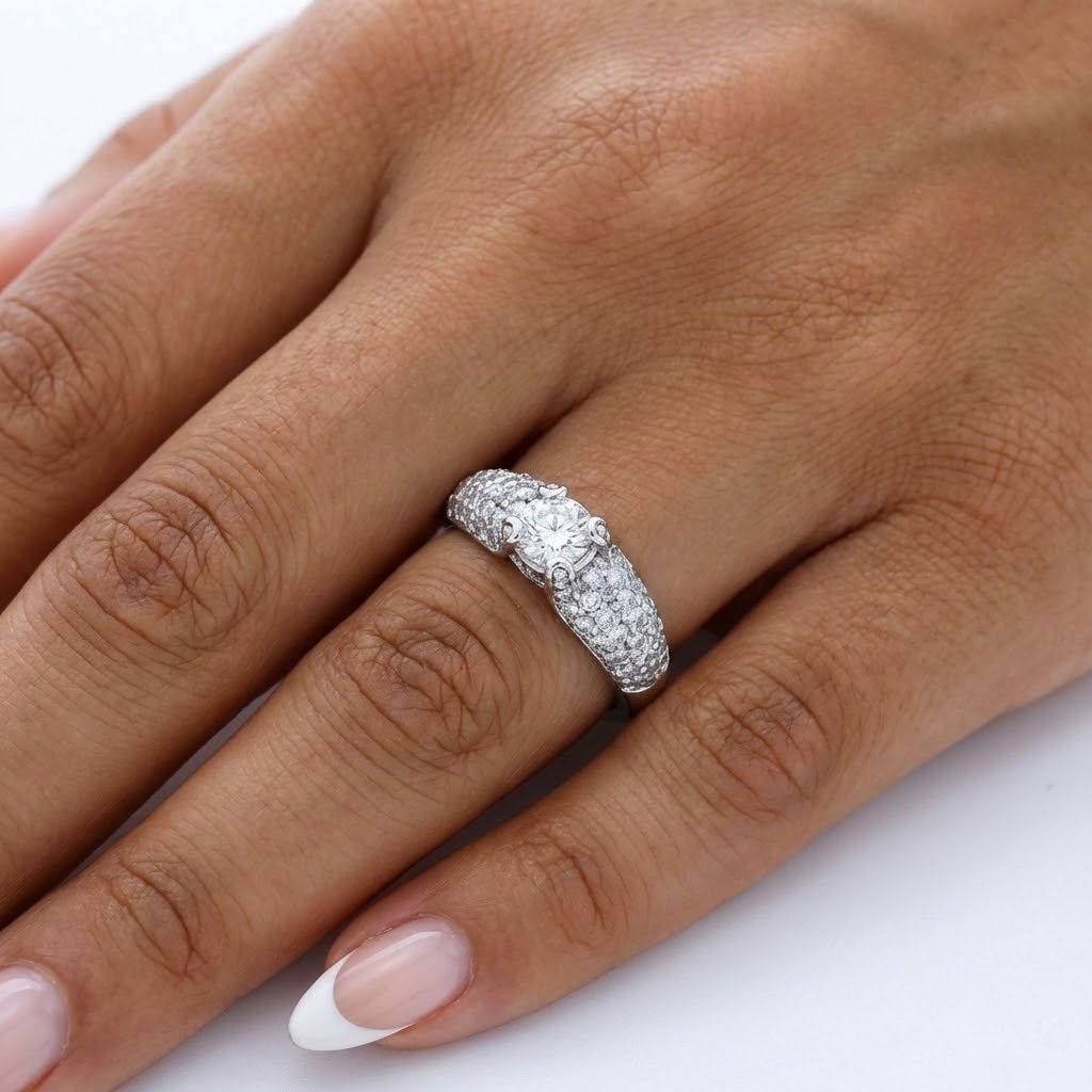 2.0CT Lab-Created Diamond E/VS2 Round Cut 14K Gold 4-Prong Wide Band Accent Ring