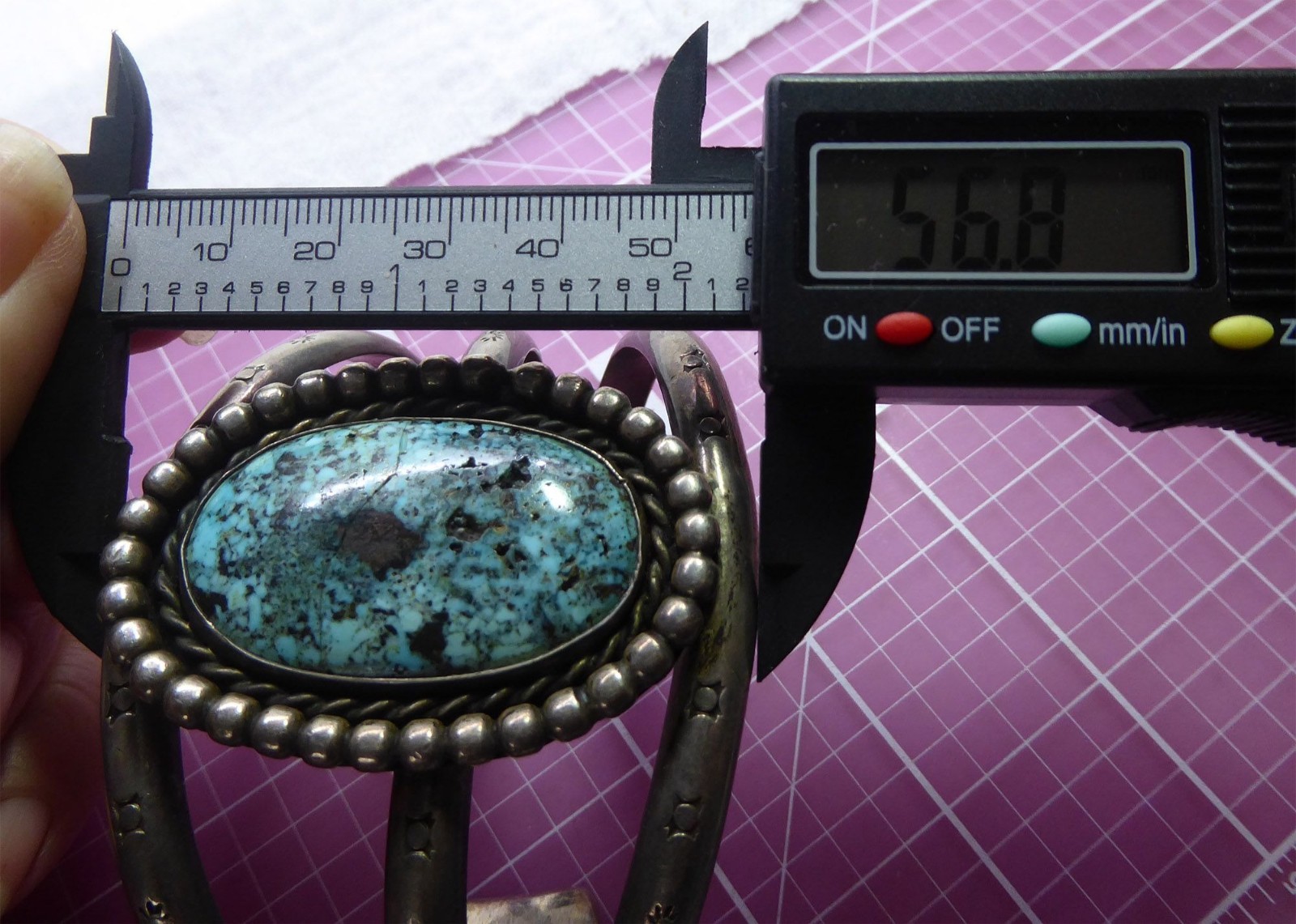 Vintage Navajo Sterling & Large Turquoise Cuff – Heavy 114g – Old Pawn Patina
