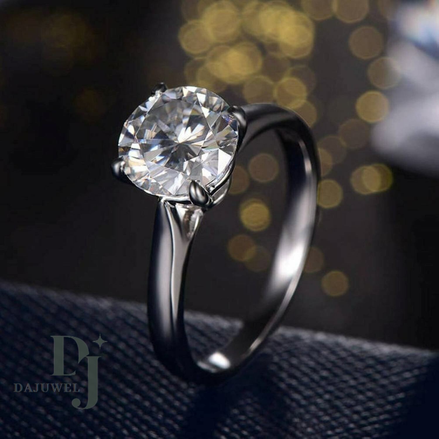 Solid 14K White Gold Moissanite Solitaire Engagement Ring 2 CT Round Cut F/VVS1