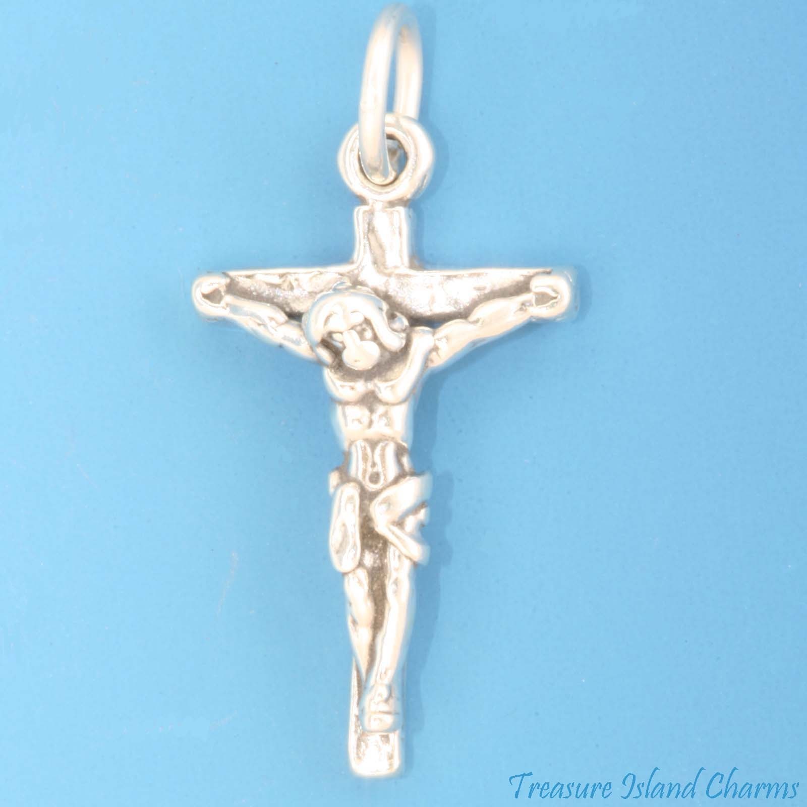 Crucifix Jesus Christ on Cross 3D 925 Solid Sterling Silver Charm Pendant
