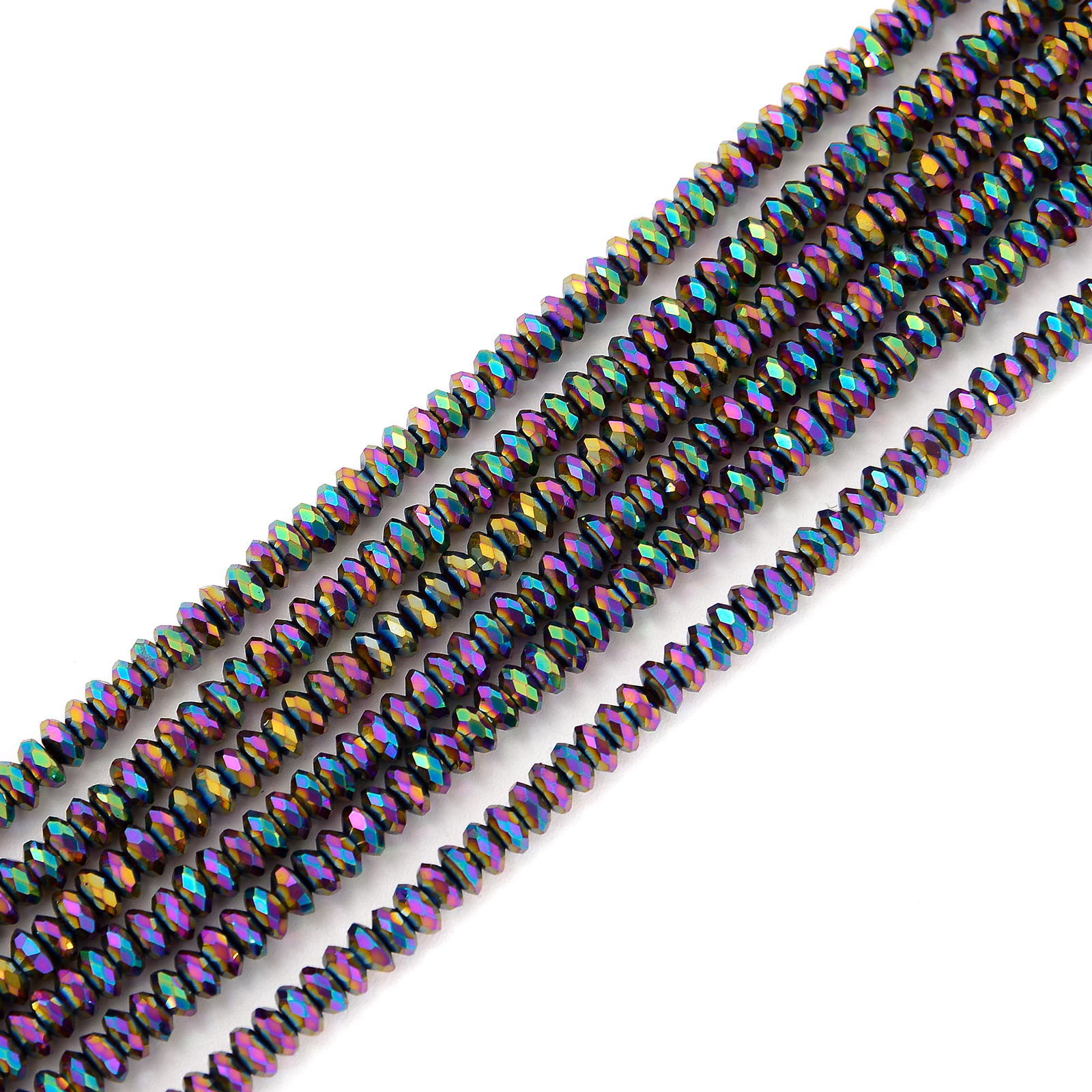 Rainbow Plated Hematite Faceted Rondelle Beads Size 1x2mm 2x4mm 15.5” Strand