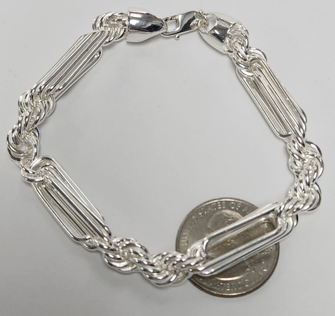 8″ Sterling 925 Silver 9mm Diamond Cut Figarope Chain Bracelet 36.2g