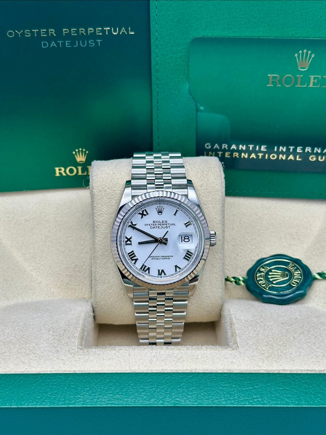 Rolex 126234 2021 White Roman Dial Box & Papers