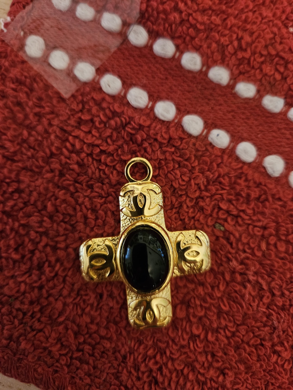 Stamped Faux Onyx Cross Pendant French Design Charm