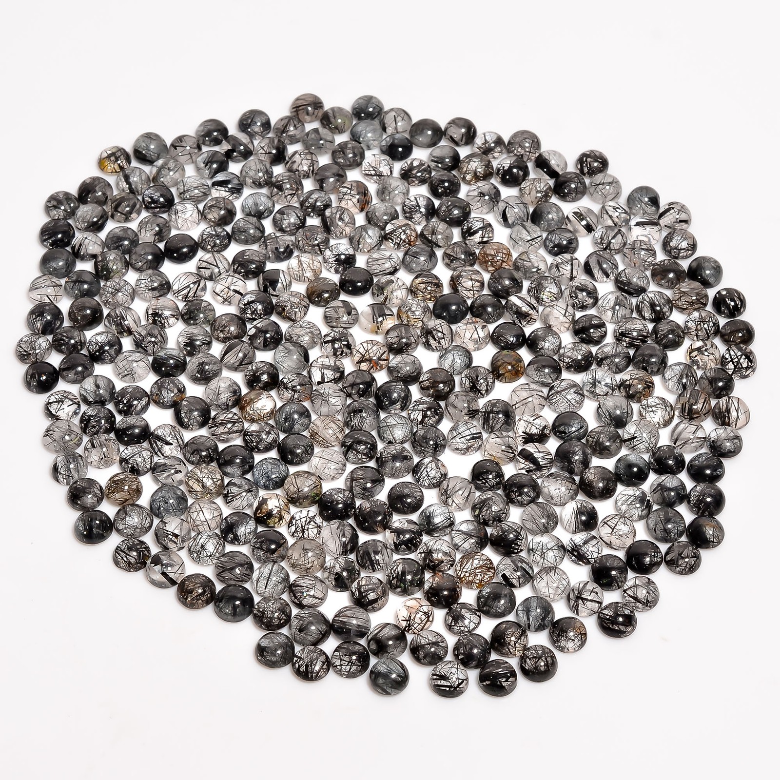 Natural Black Rutile Quartz Round Shape Cabochon Loose Gemstone Lot 20 Ct 6X6 mm