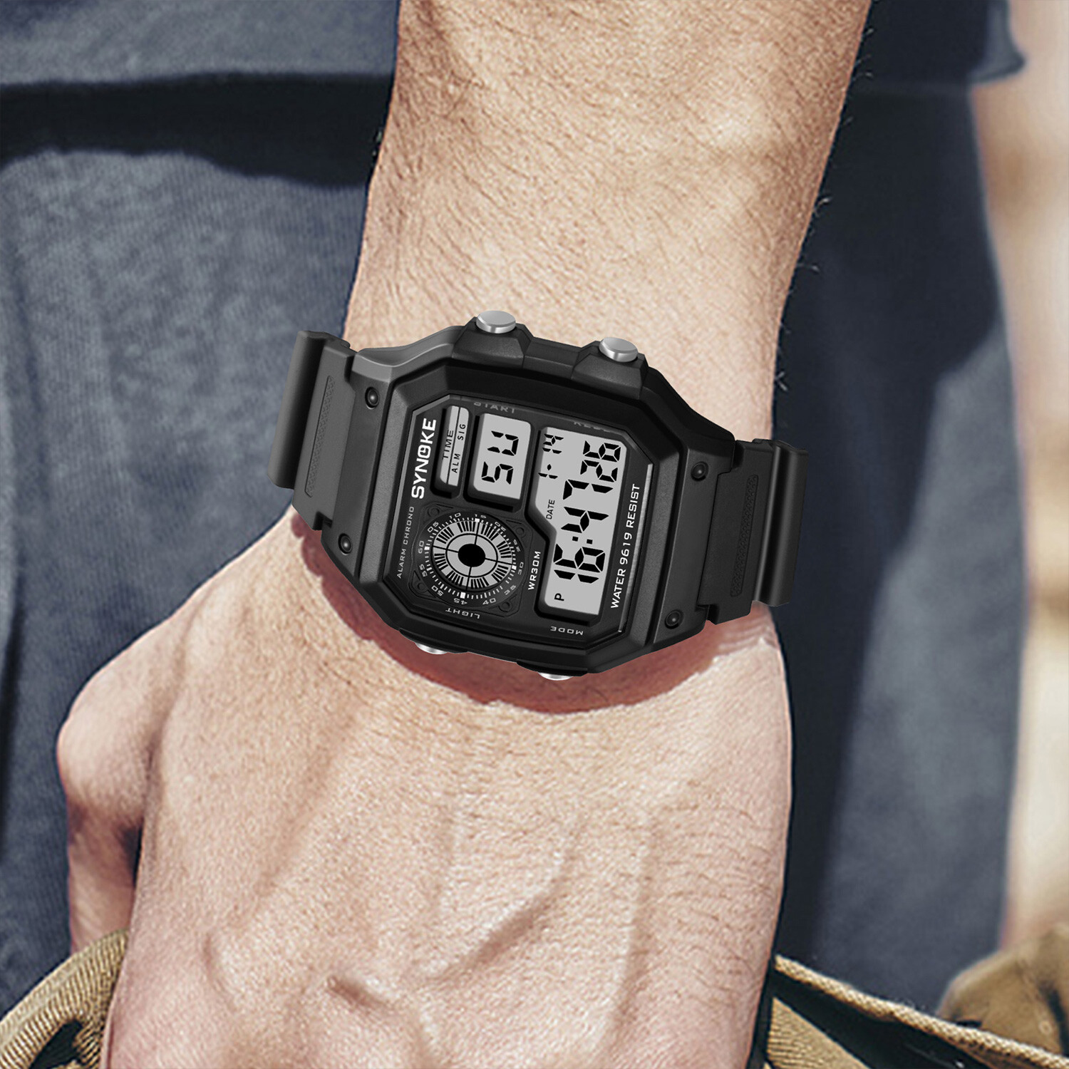Army Green Mens Digital Watch Multifunction Waterproof Casual Wristwatch Sports