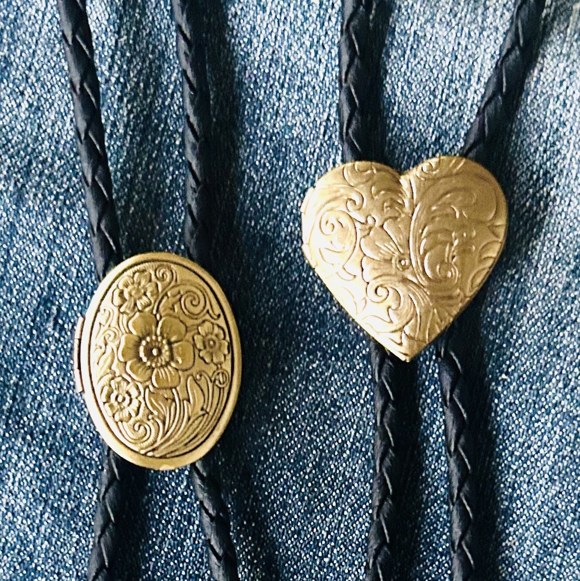 Bronze/Antique Gold Heart Locket Bolo Tie: You CHOOSE Locket + FREE SHIPPING