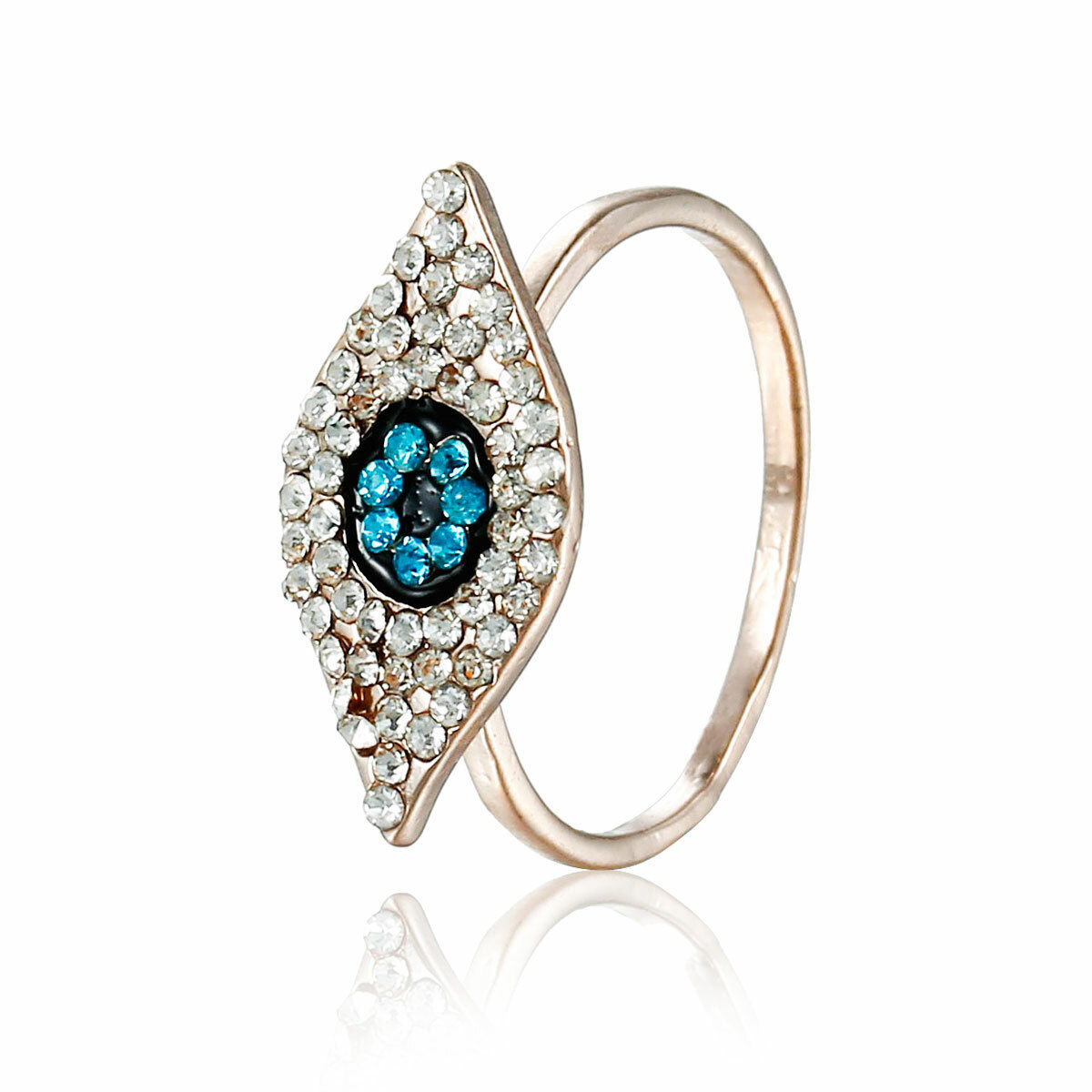 Rose Gold Black Enamel Blue & Clear Rhinestone 16.0mm( 5/8″) US size 6,