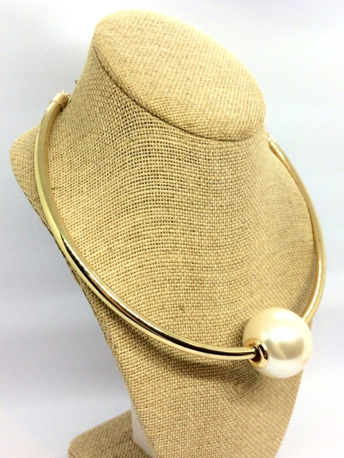 RJ GRAZIANO NECKLACE Large Faux Pearl Torque Collar Gold Tone Statement