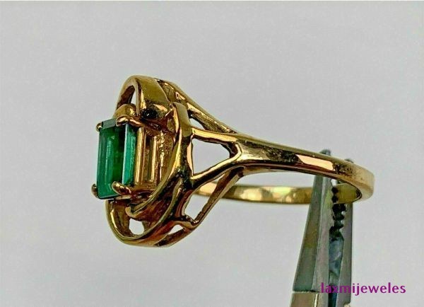 Real Emerald Ring 2.4Ct Emerald Cut Green Gemstone Swirl Solitaire 14K Gold Over