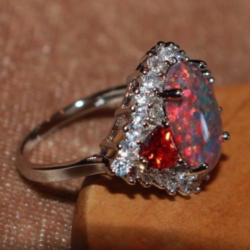 fire opal Cz ring gemstone silver jewelry Sz 7 8 8.5 cocktail engagement band H6