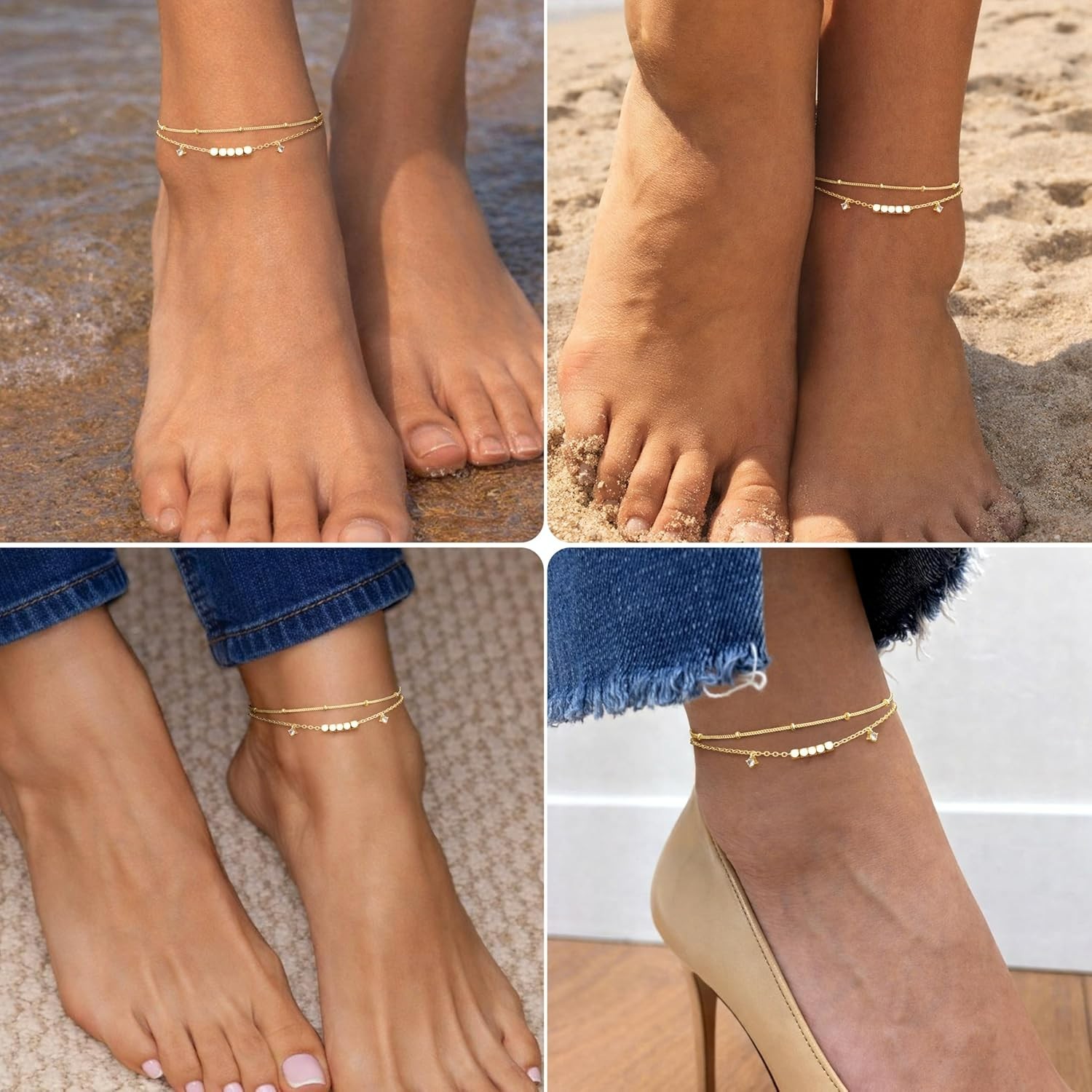 Gold/Sterling Silver Anklet Bracelets for Women Waterproof, Non Tarnish 925 S…