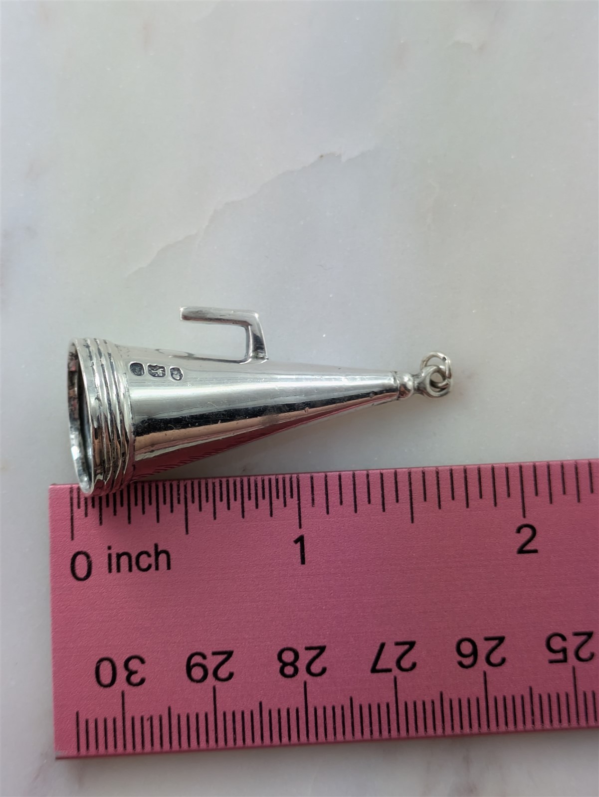 Vintage Solid Sterling Silver Cheer Cone Cheerleader Megaphone Pendant 8.8 Grams