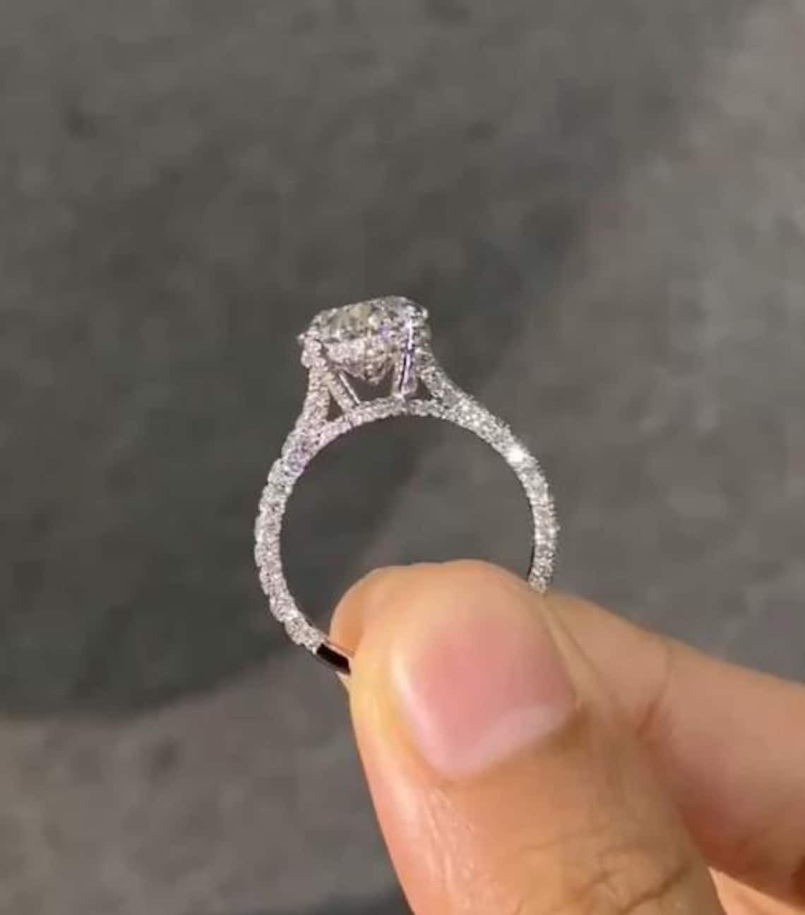 3CT Oval Cut Hidden Halo F/VVS1 Moissanite Engagement Ring 14K White Gold Plated