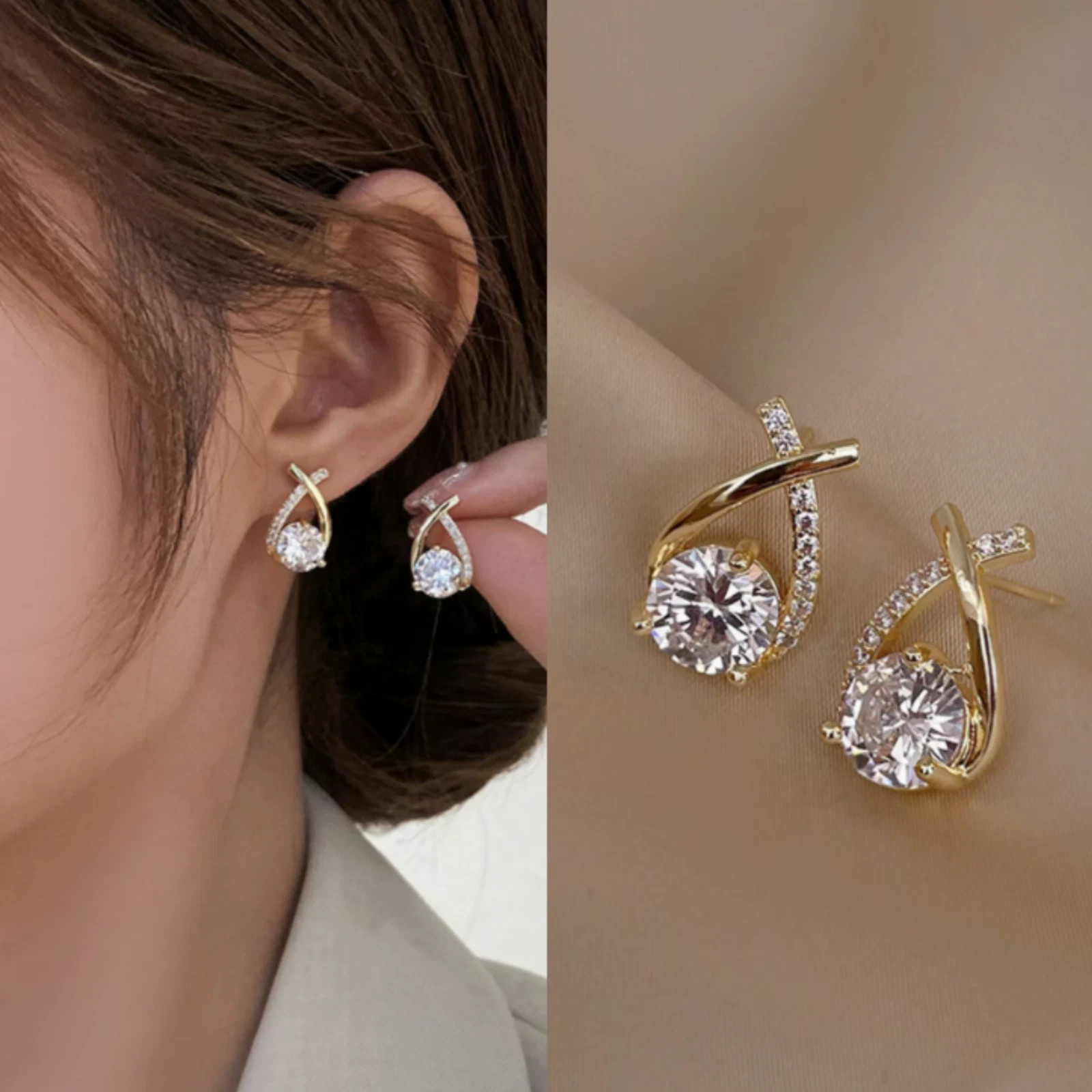 Womens 18k Gold Plated Hoop Earrings Crystal Drop Dangle Elegant Fashion Jewelry