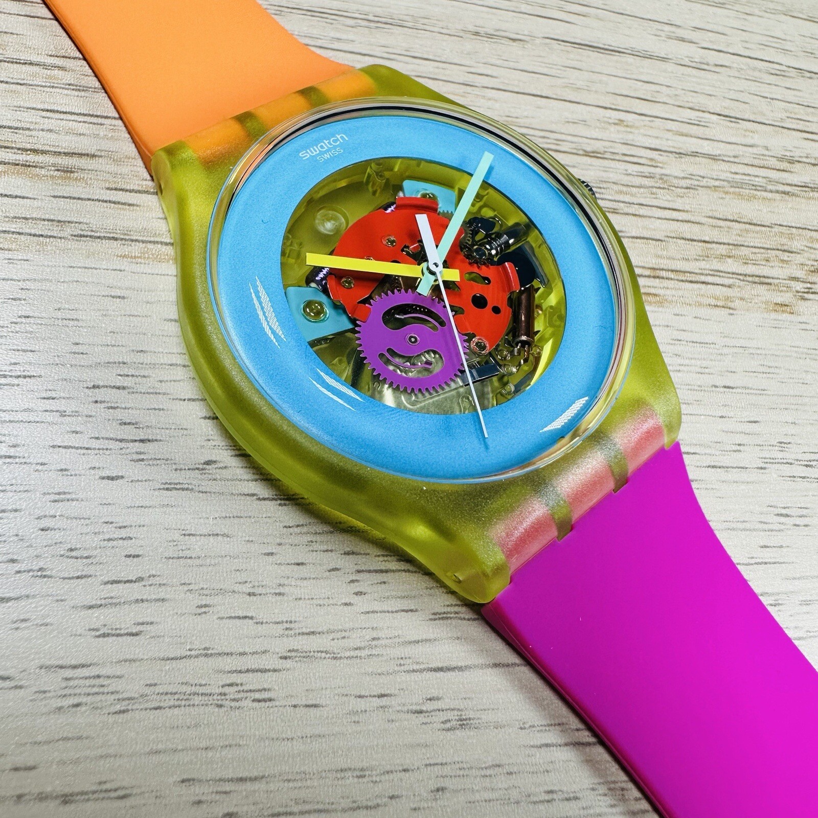 NEW✅ Swatch Color Palette SUOJ101 Skeleton 41mm Orange Pink Silicone Watch