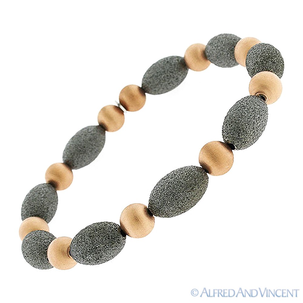 925 Sterling Silver Matte / Satin Finish Oval Bead Link Italian Stretch Bracelet