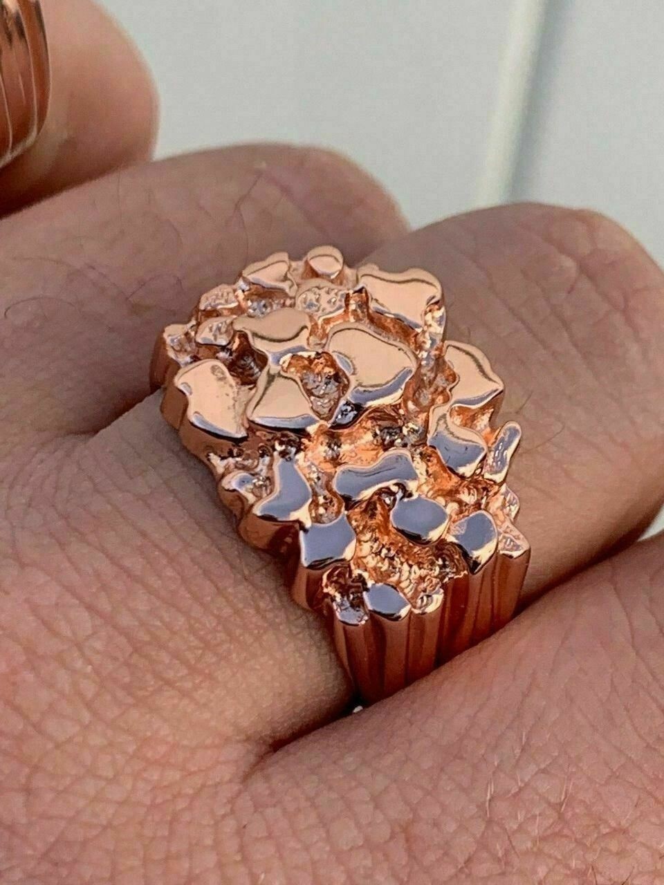 Men’s Solid Cluster Nugget Pinky Ring Sterling Silver 14K Rose Gold Plated