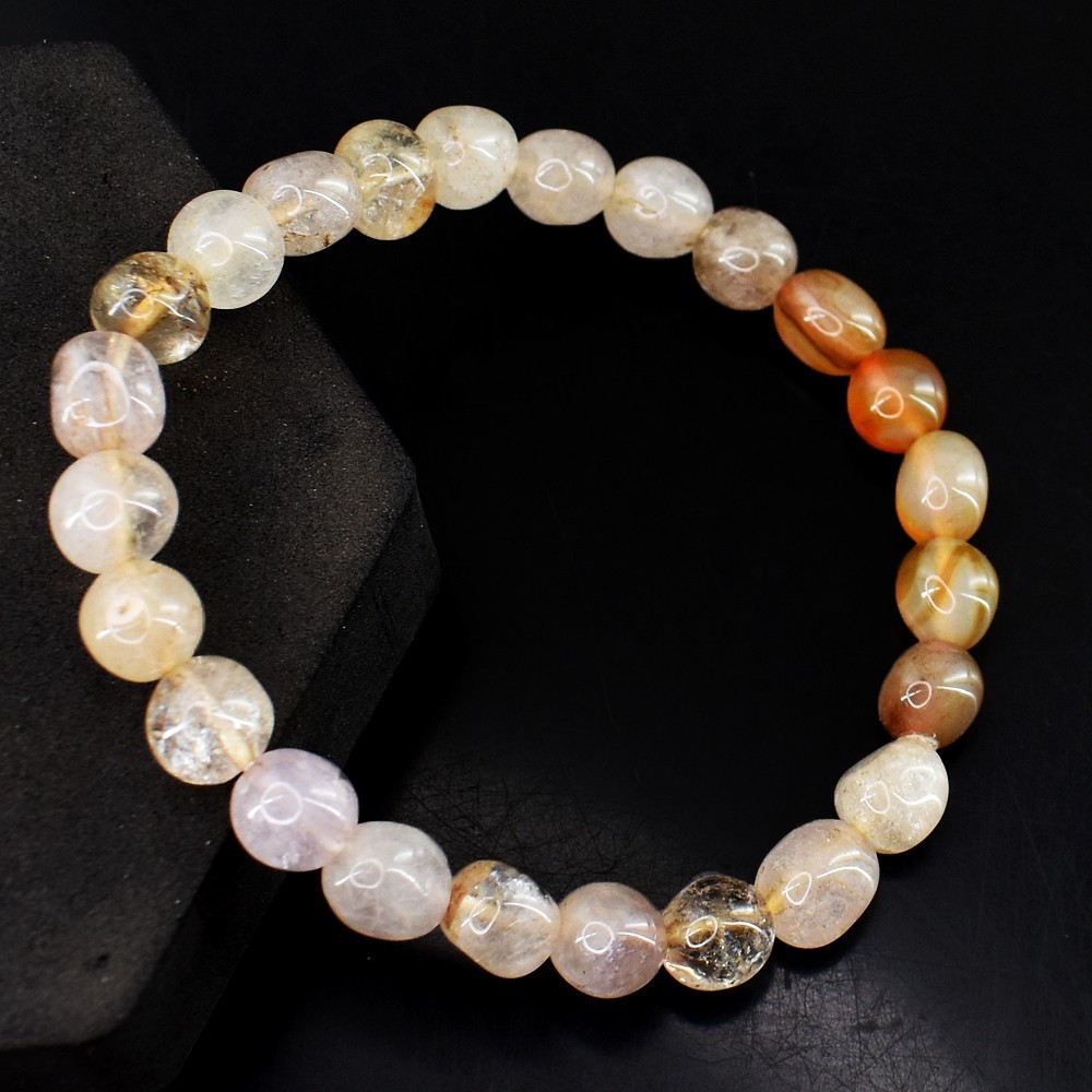 Awesome 100.00 Cts Golden Rutile Quartz Stretchable Bracelet Beaded VK 46 AZ6
