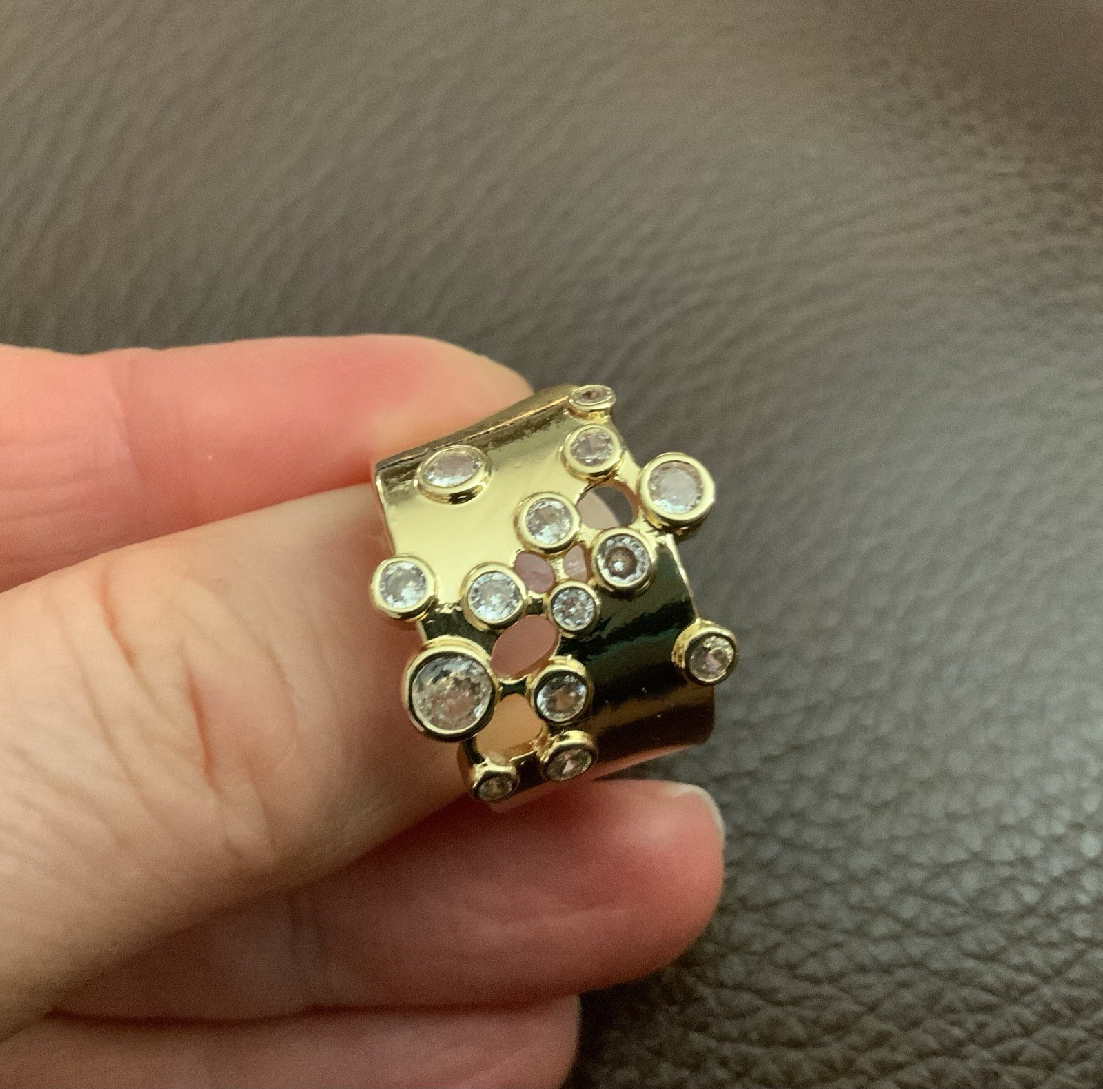 Ettika Gold Crystal Cluster Sz 8 Ring Wide Constellation Statement Boho Retro CZ