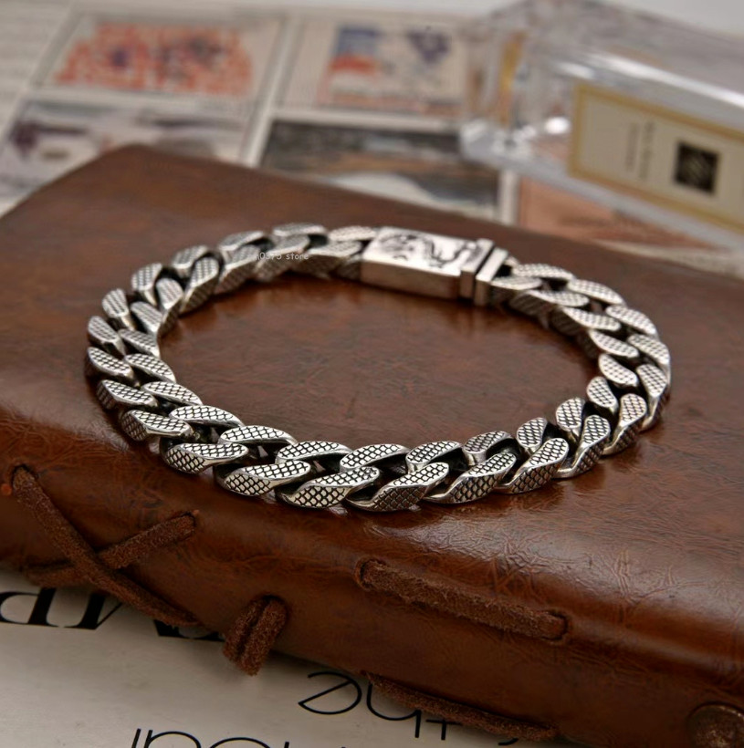 Real Sterling Silver 925 Metal Purity Bracelet Dragon Scale Curb Link 7.5/8inchL