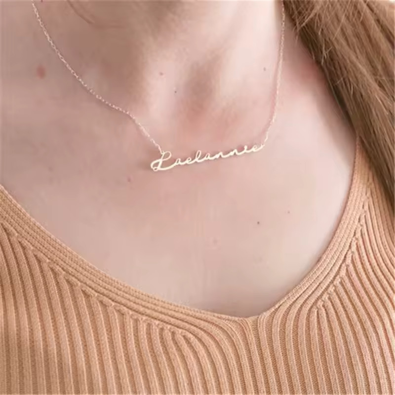 Customized Dainty Name Necklace Cursive Pendant Jewelry Women Stainless Steel