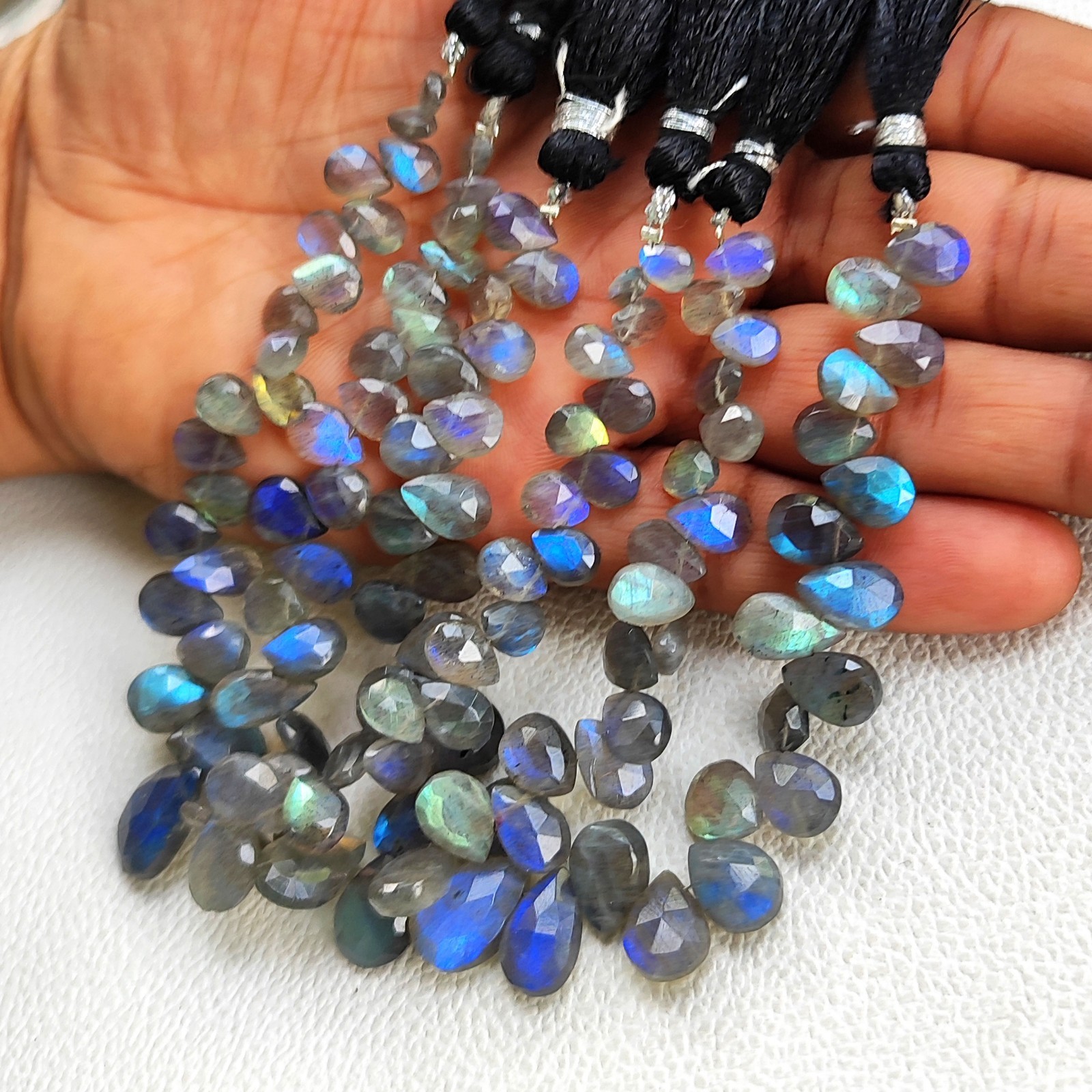 Rainbow Fire Labradorite 7″ Strand Pear Faceted Beads 8x6mm to 13x10mm Size