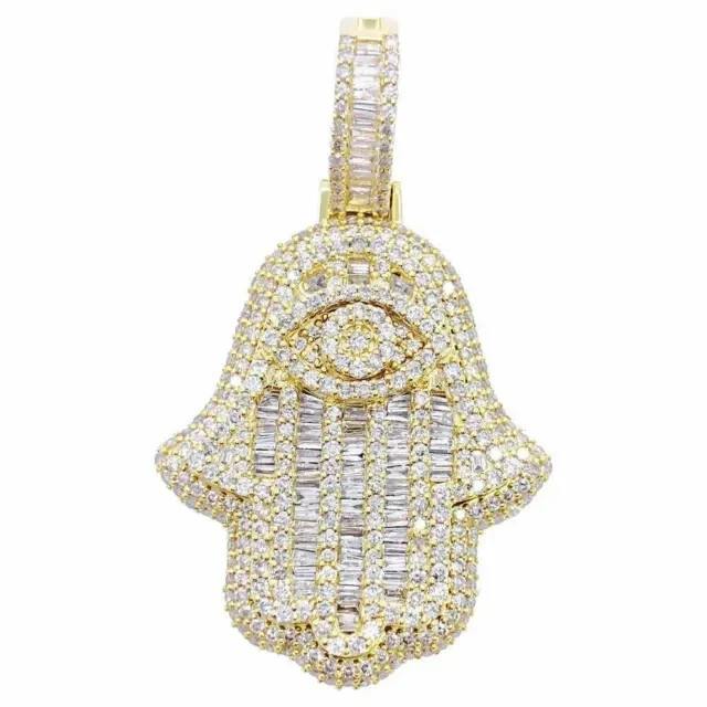 4Ct Baguette Real Moissanite Hamsa Hand Women’s Pendant 14K Yellow Gold Plated