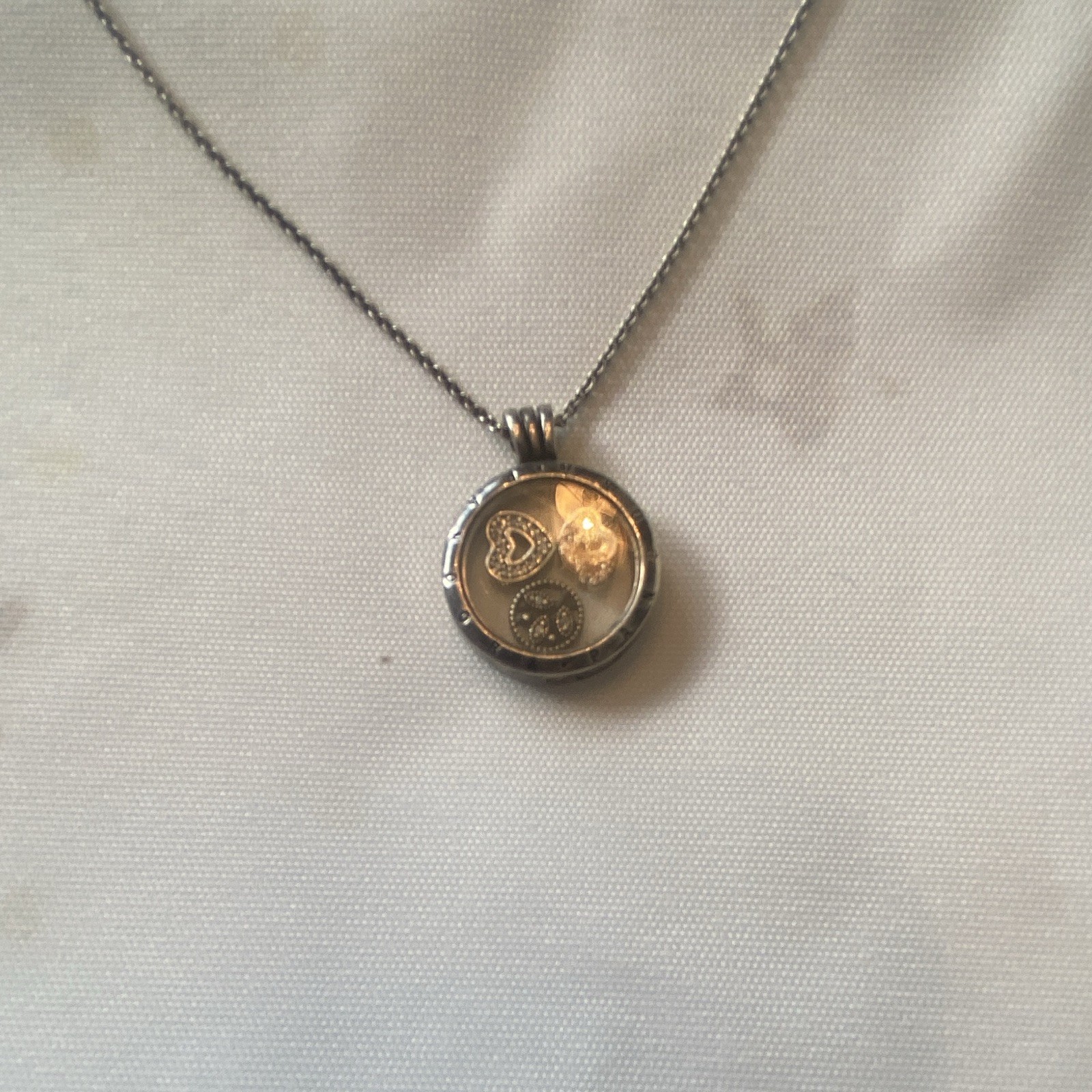 Pandora Floating Locket Necklace in sterling silver featuring 3 Charms