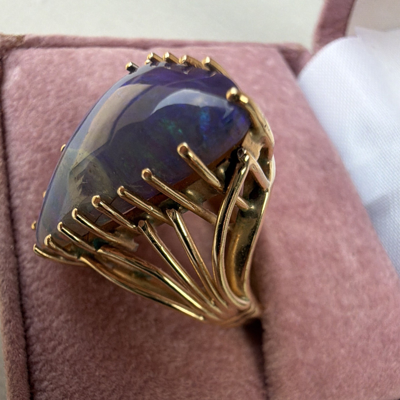 Striking Statement Ring featuring Australian boulder opal accented by diamonds
