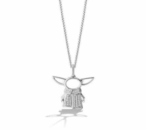 1.00Ct Round Lab Created Star Wars Grogu Pendant Necklace 14K White Gold Plated
