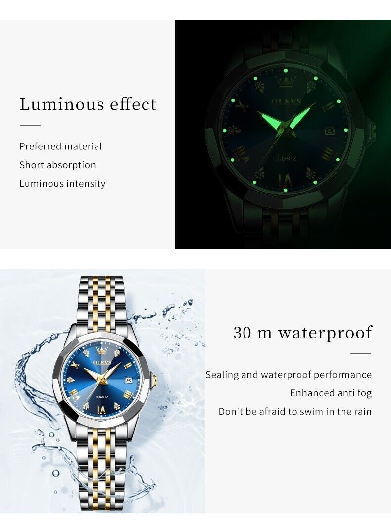 OLEVS Quartz Watch Calendar Stainless Steel Waterproof Women’s Wristwatches Gift