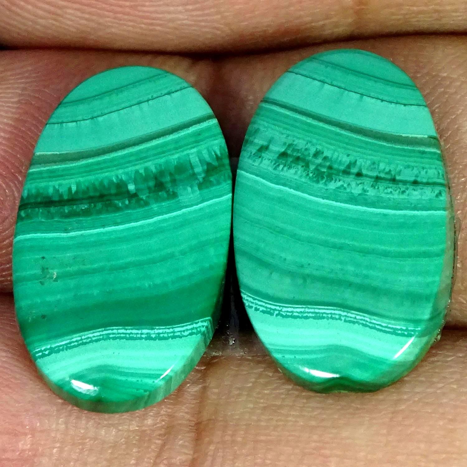 25.60Cts.Natural Malachite Pair Gemstone Oval Wire Wrap Cabochon 12X20X3MM