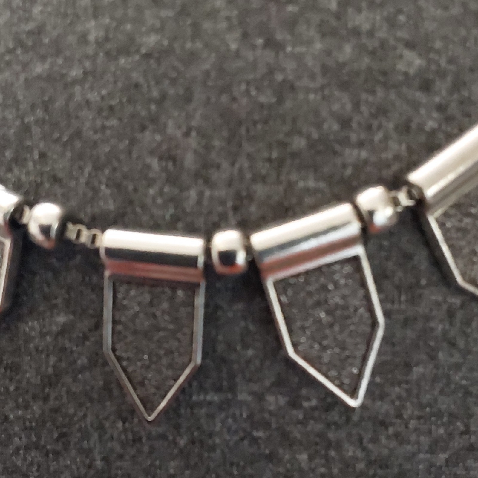 Statement Necklace Silver Tone Geometric Charm Pendant Box Chain Adj Lobster