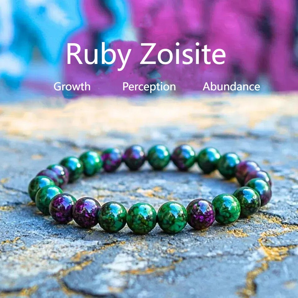 Natural Ruby in Zoisite 8MM Beads Crystal Energy Protection Stretchy Bracelet