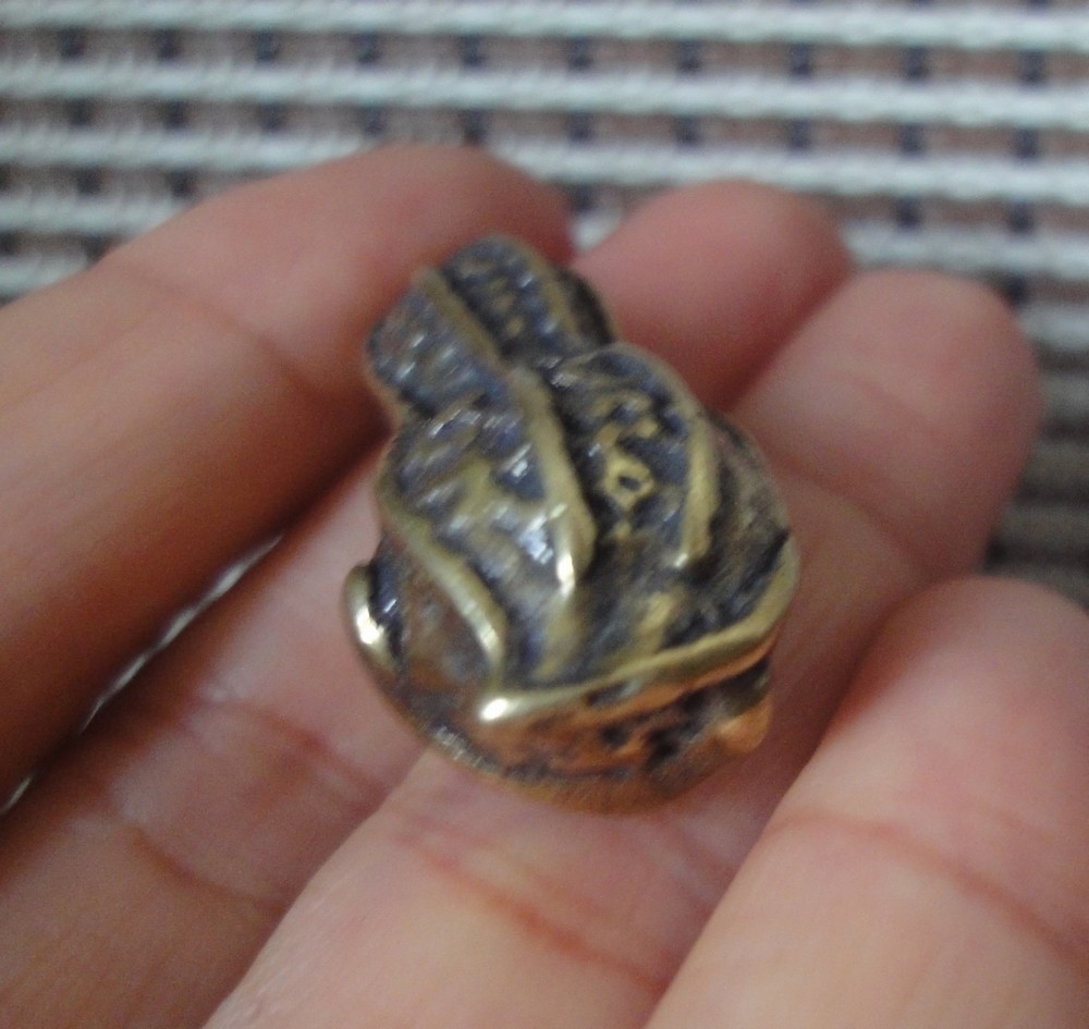 Vintage Style Pure Brass Small Peanut with Animal Statue Pendant