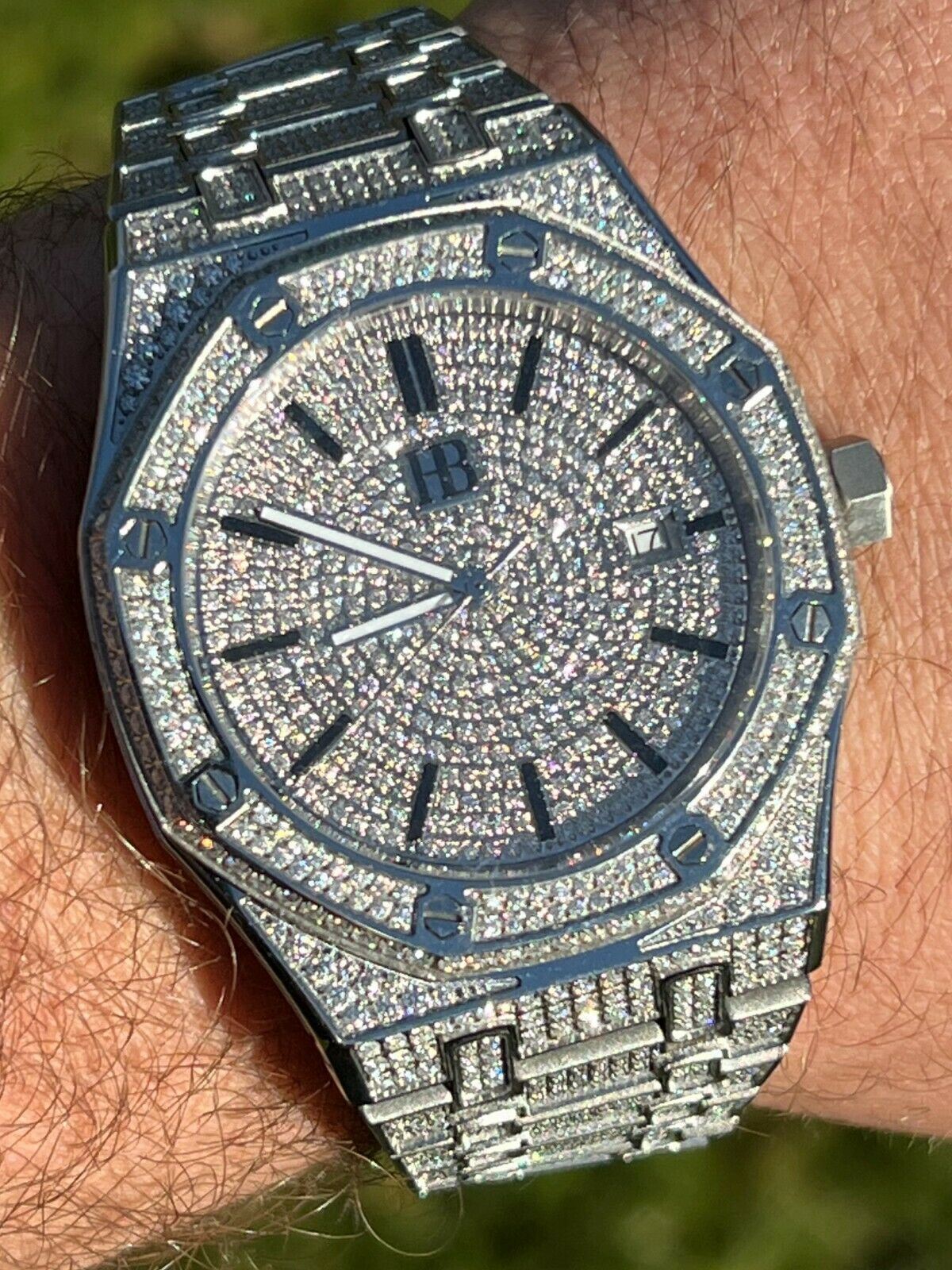 Real Mens Watch Fully Iced Bust Down Out Skeleton Back Automatic 44mm Hip Hop