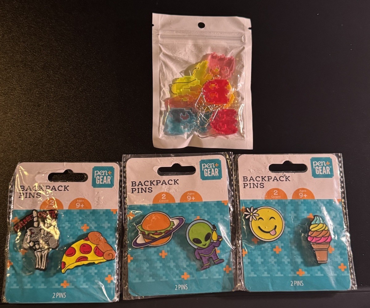 Fun Pin Bundle 3 New Backpack Pin Packs PacMan Dangle Earrings Free Mystery Pin