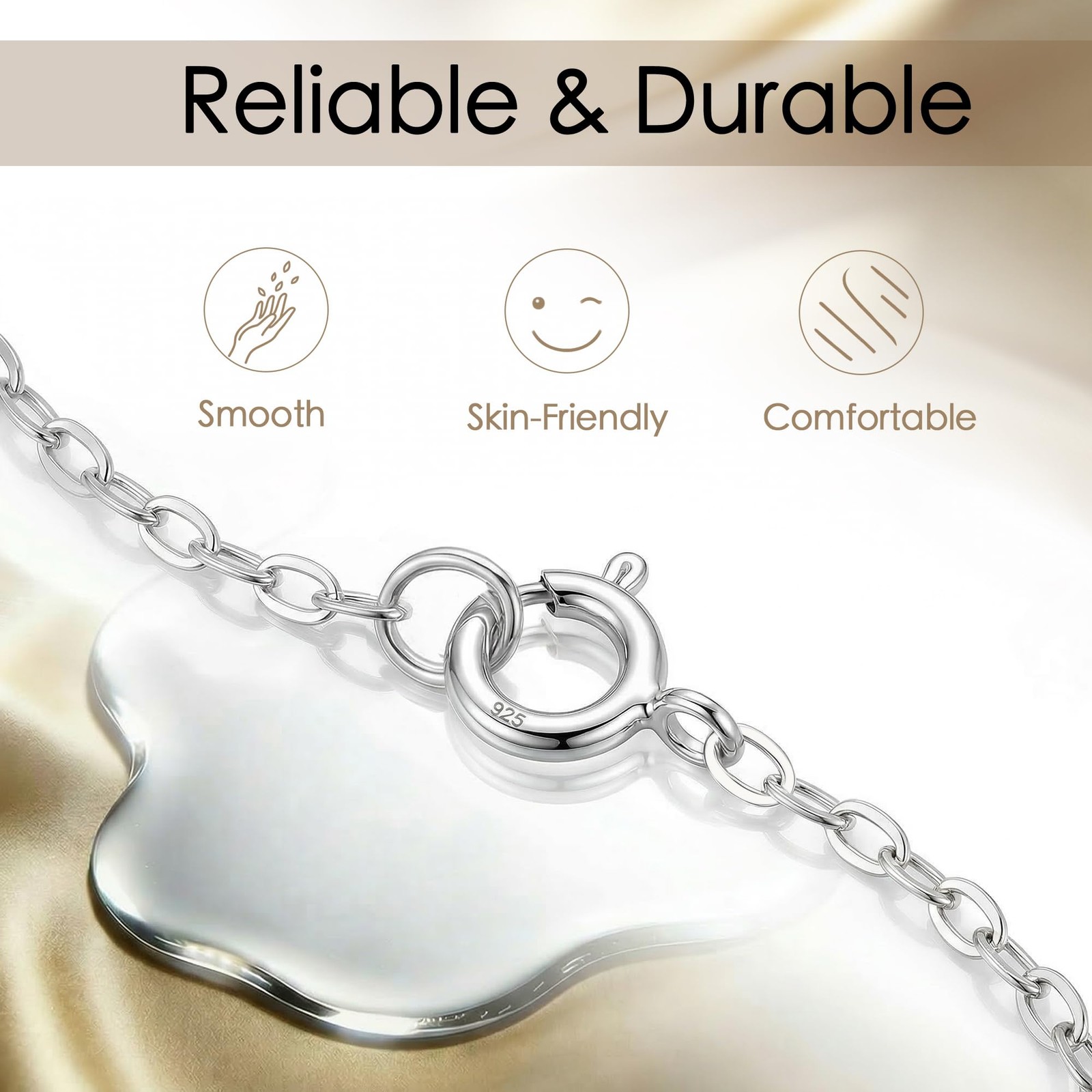 VANBARIS 925 Sterling Silver Necklace Extenders for Women, 3 4 inch, silver