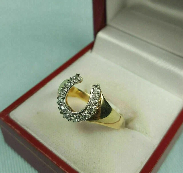 2Ct Round Lab Created Diamond Horseshoe Unisex Ring 14K Yellow Gold Finish