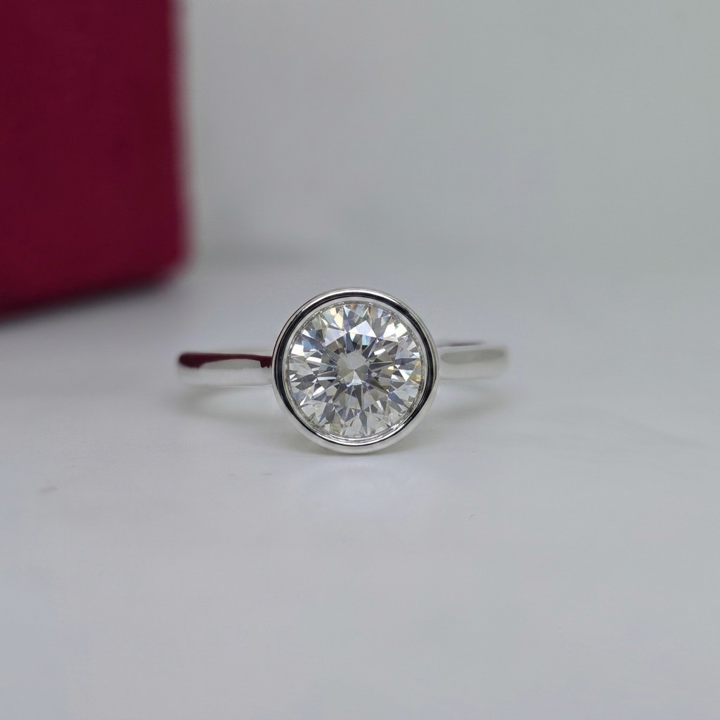Round Cut Solitaire Bezel Ring 925 Sterling Silver Contemporary Wedding Jewelry