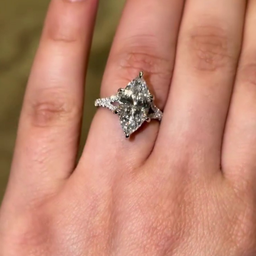 3.0Ctw Marquise Cut Moissanite Split Shank Engagement Ring 14K White Gold Plated