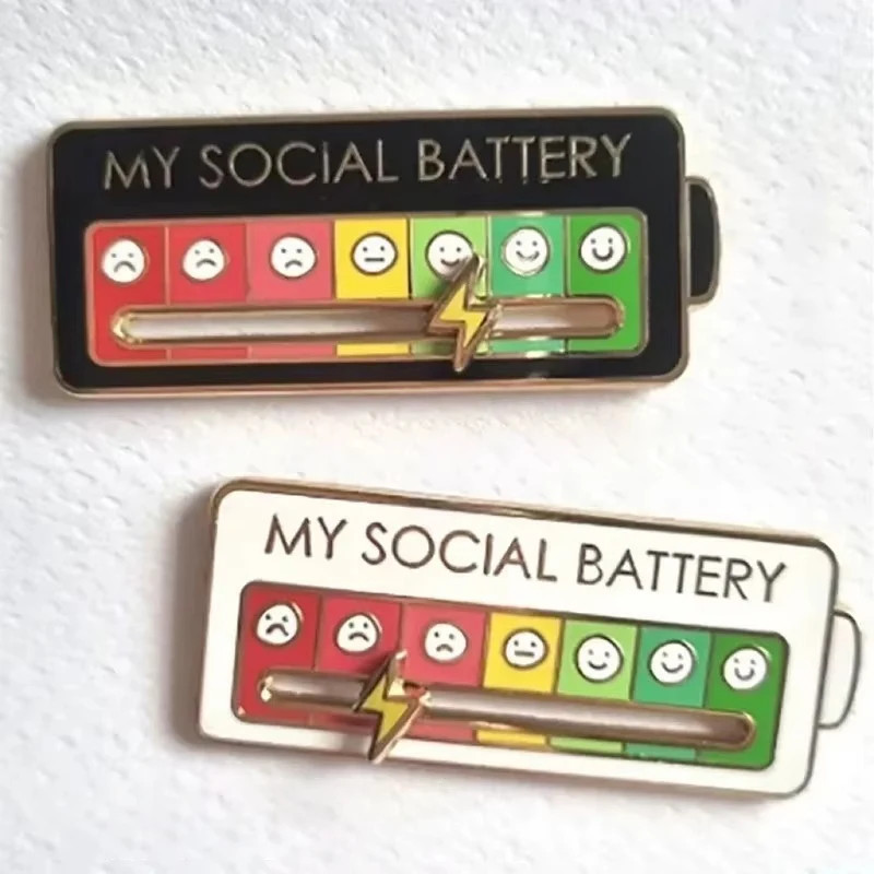 Mood Energy Brooch Social Battery Pin Funny Expression Badge for Clothes Gift