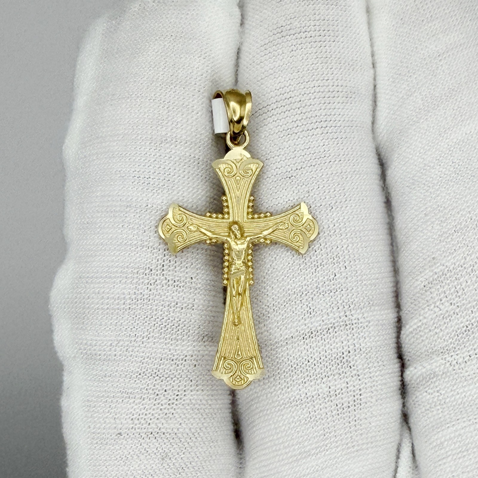 10k Yellow Gold Diamond-Cut Unisex Cross Crucifix Religious Charm Pendant