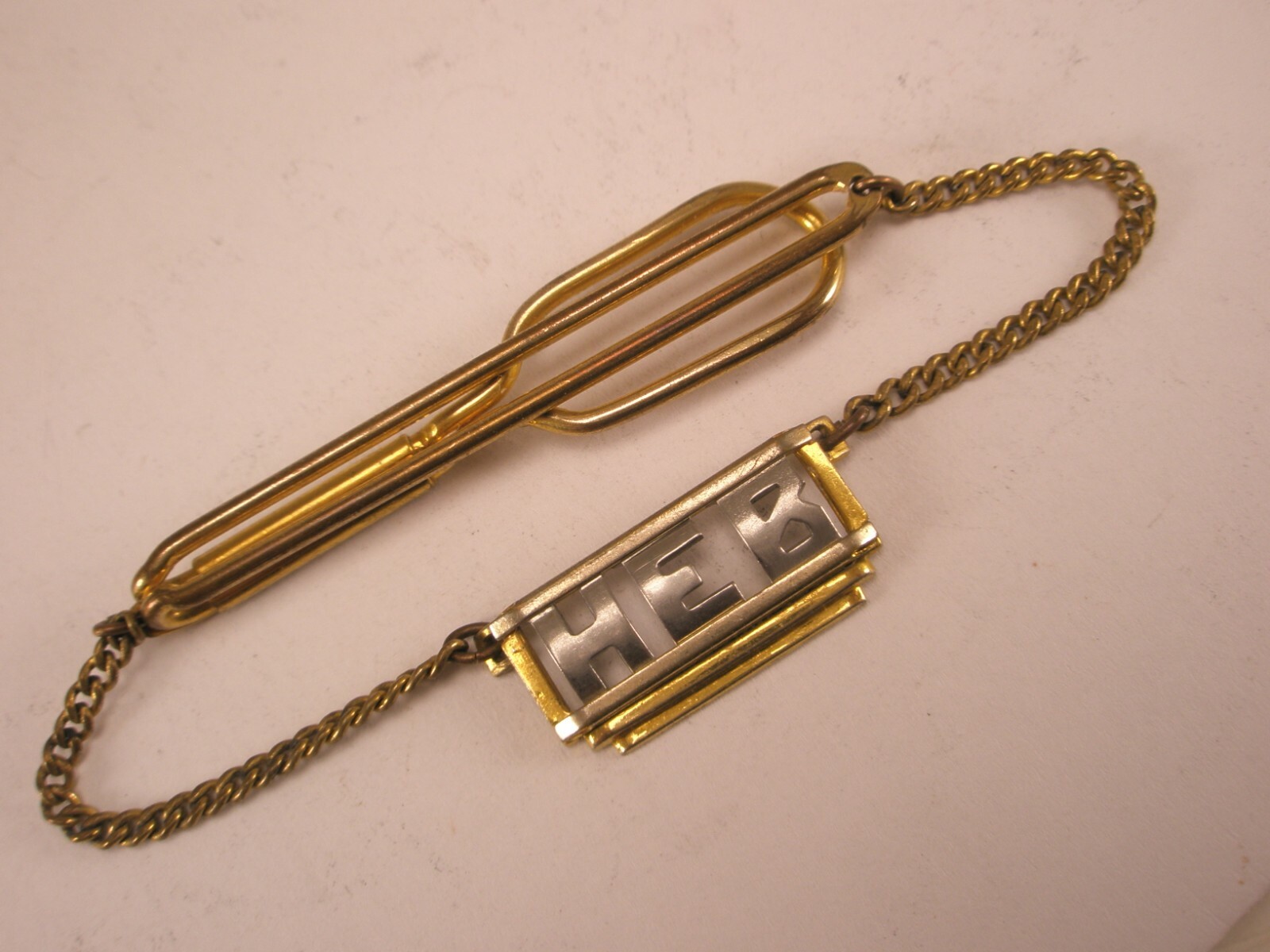 HEB Monogram Letter Initial Vintage Pendant SWANK Tie Bar Clip