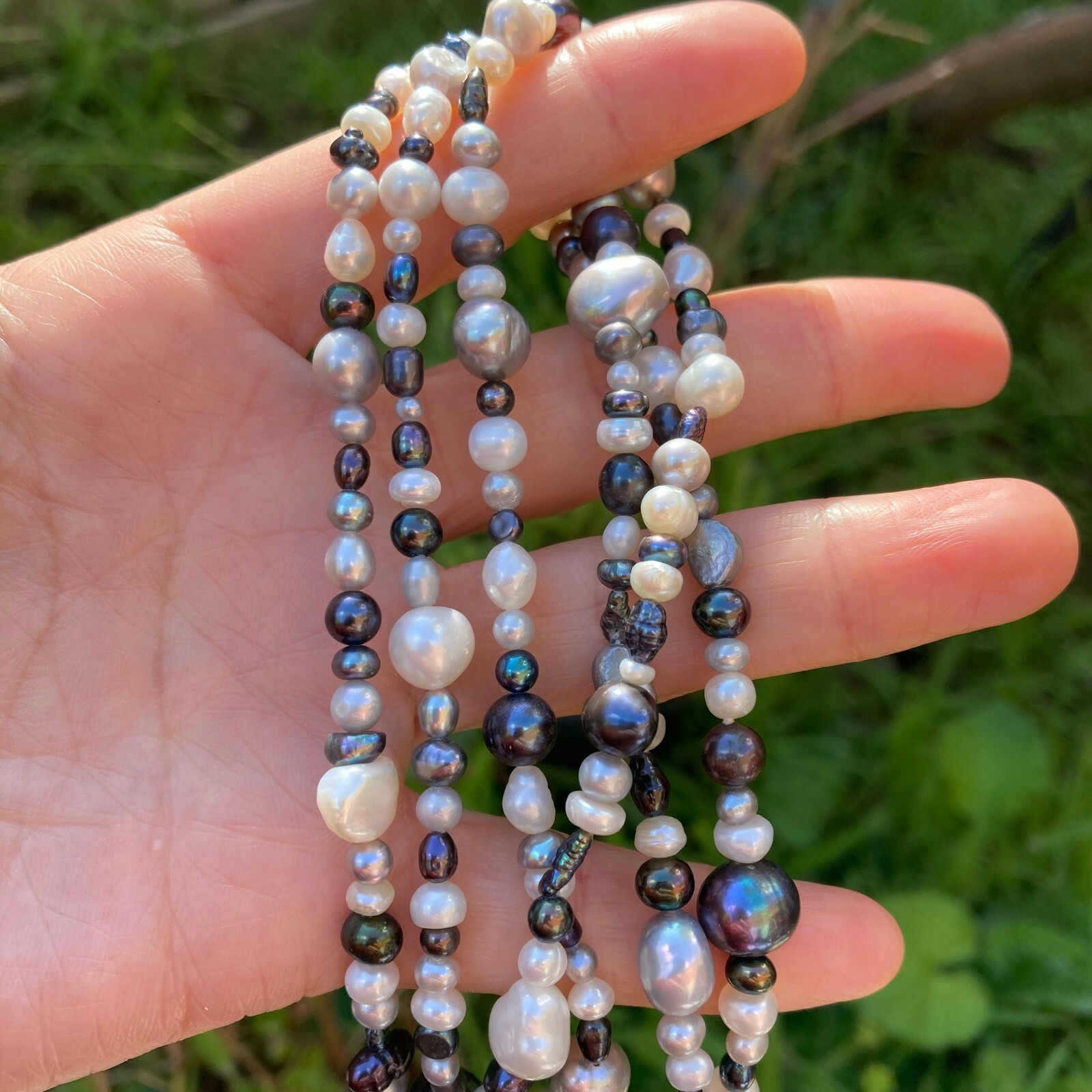180cm size3-9mm baroque White black grey freshwater pearl Morandi color necklace