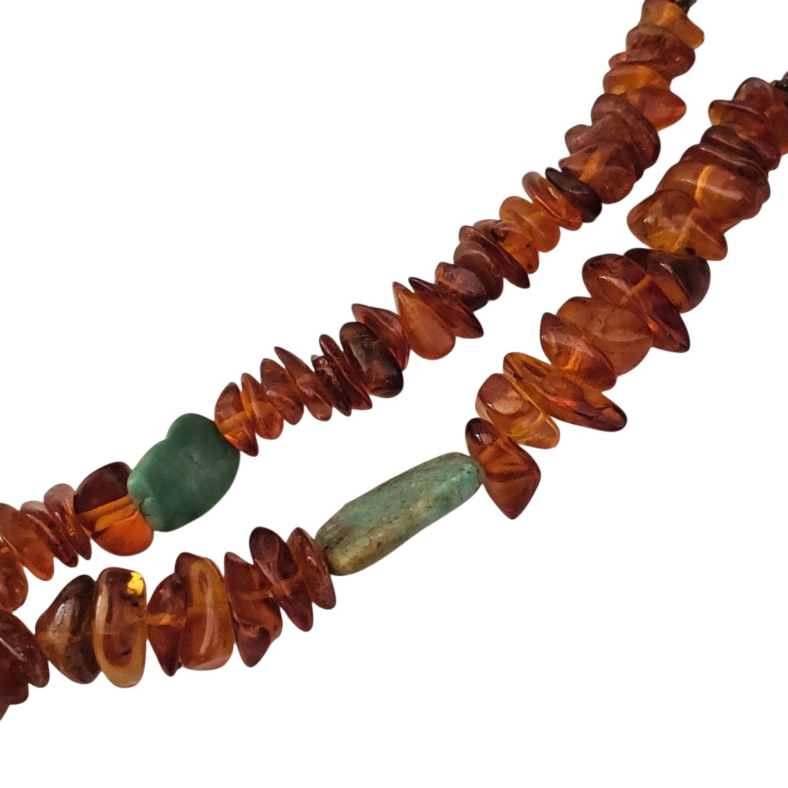 Vintage Native American Navajo Sterling Silver Turquoise Amber Bead Necklace 23″