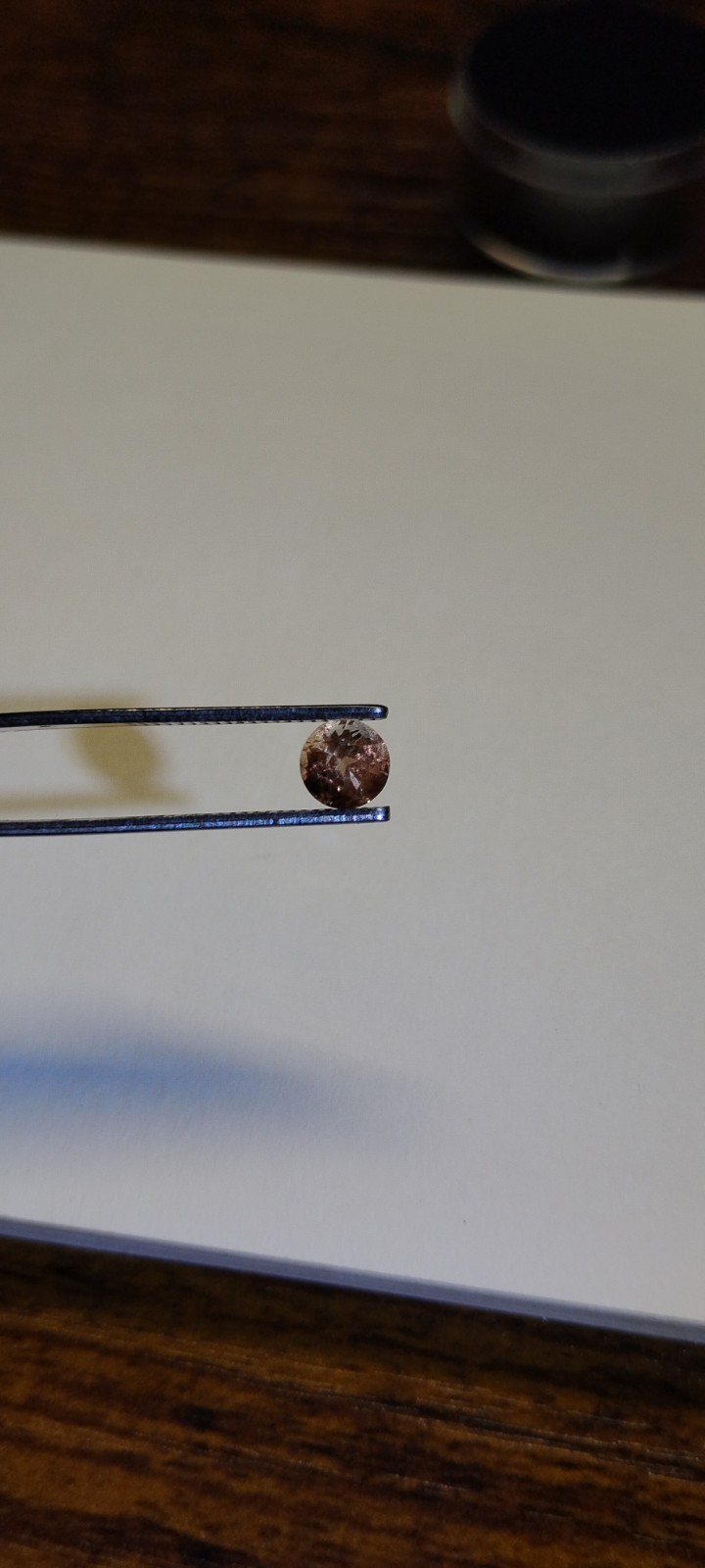 peach schiller faceted Oregon Sunstone 0.80 carat 5.4mm round found & cut in USA