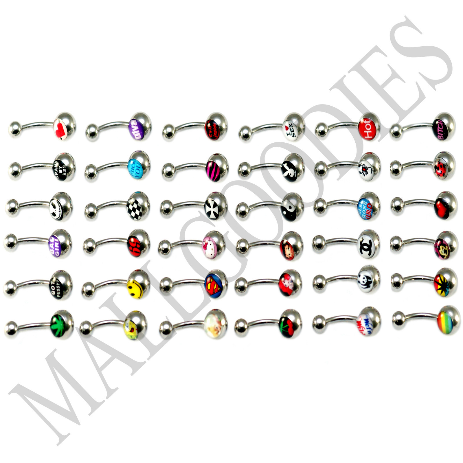 W101 Metal Belly Rings Naval Barbells Steel Funny Nasty Wording Logo Lot of 20
